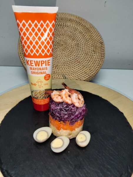 coleslaw salad dengan telur puyuh dan udang