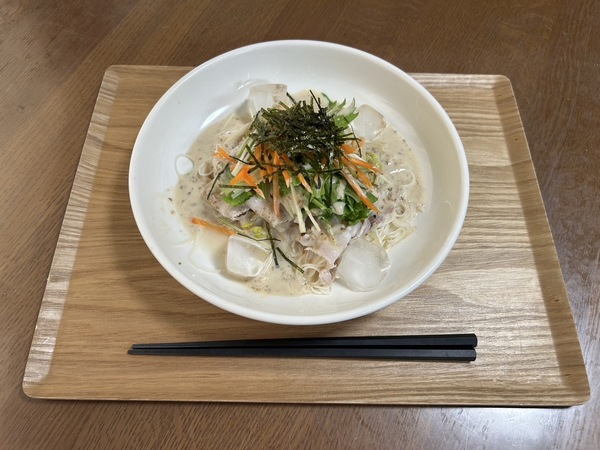 豚しゃぶと水菜の豆乳ごま素麺サラダ