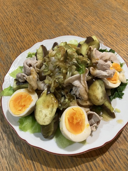 蒸し茄子と茗荷の豚しゃぶパワーサラダ